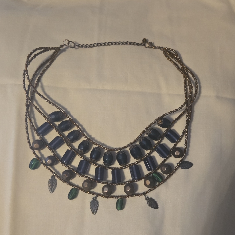 Elegant Multi-Strand Necklace with Blue and Green Accents